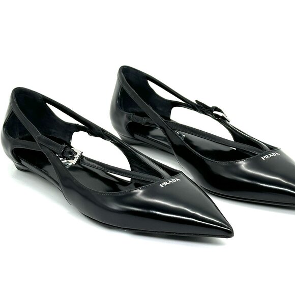 PRADA Pointed Toe Cutout Cut Out Strappy Leather Ballerina Ballet Flats - Picture 8 of 15